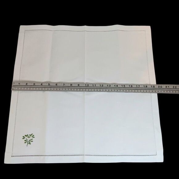 Hemstitch White Cotton Napkins With Bird And Flower Embroidered Set Of Two 19.5" - Picture 7 of 7